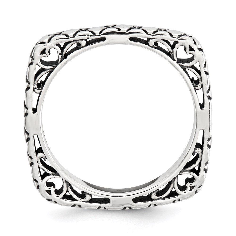 Sterling Silver Stackable Expressions Polished Antiqued Square Ring