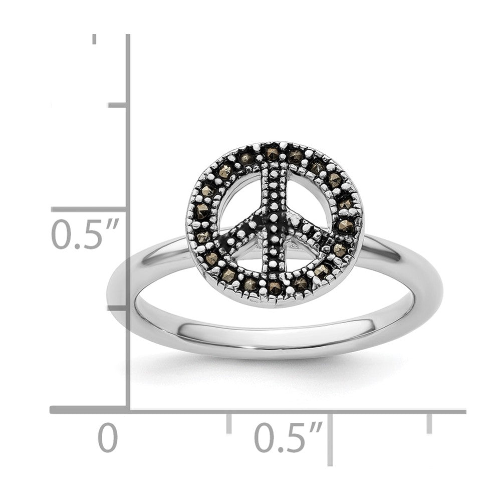 Sterling Silver Stackable Expressions Marcasite Peace Sign Ring