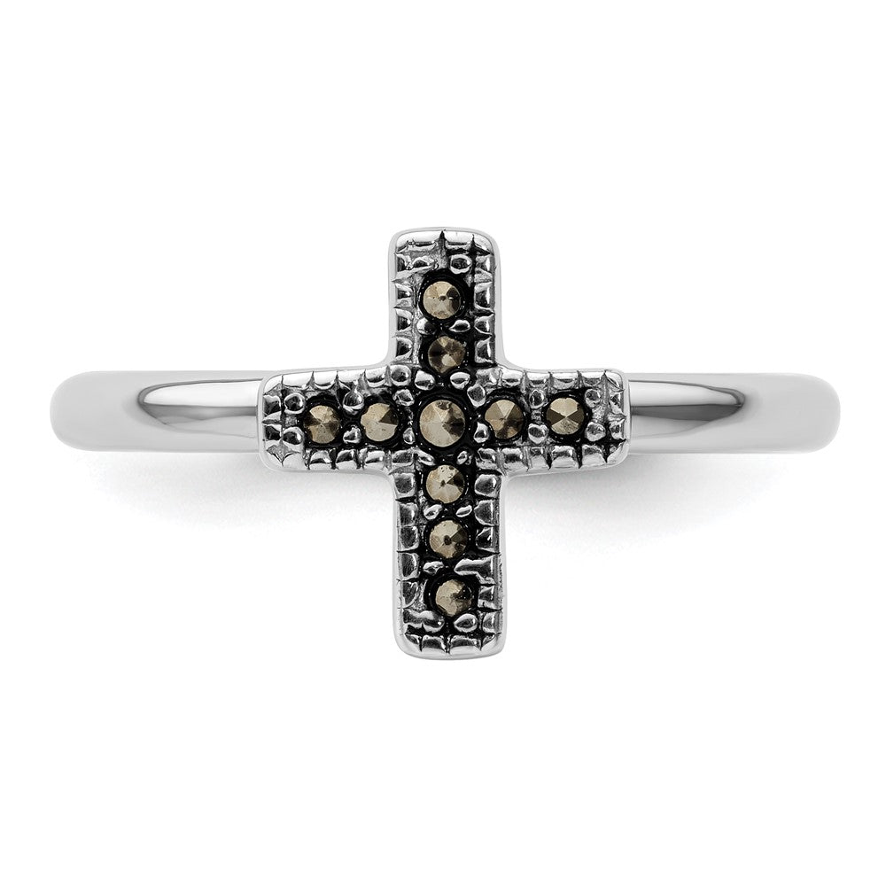 Sterling Silver Stackable Expressions Marcasite Cross Ring