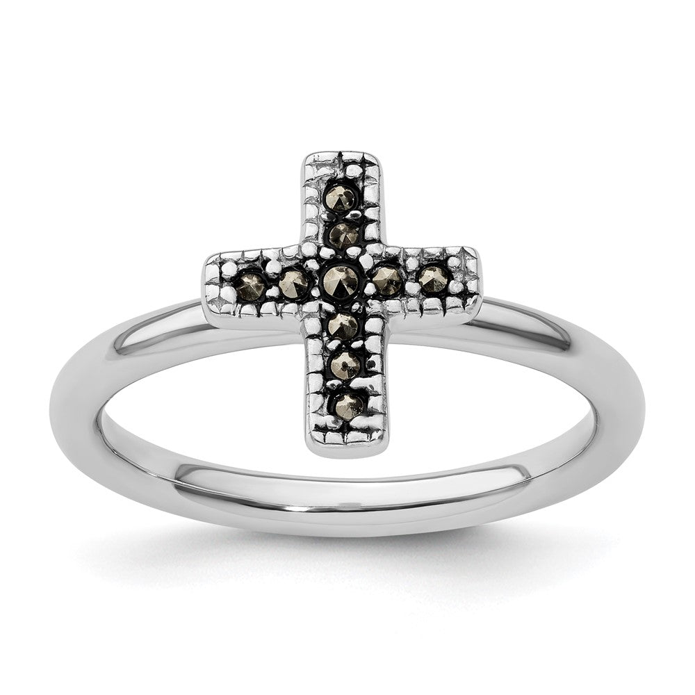 Sterling Silver Stackable Expressions Marcasite Cross Ring