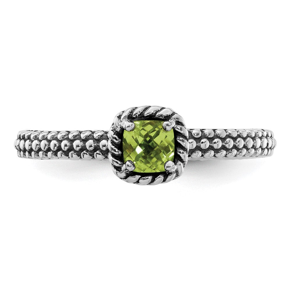 Sterling Silver Stackable Expressions Checker-cut Peridot Antiqued Ring