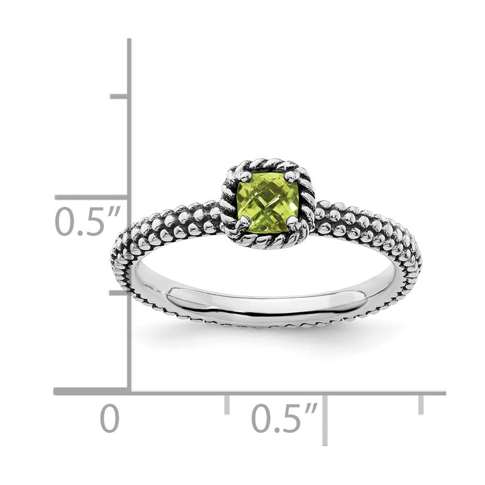 Sterling Silver Stackable Expressions Checker-cut Peridot Antiqued Ring