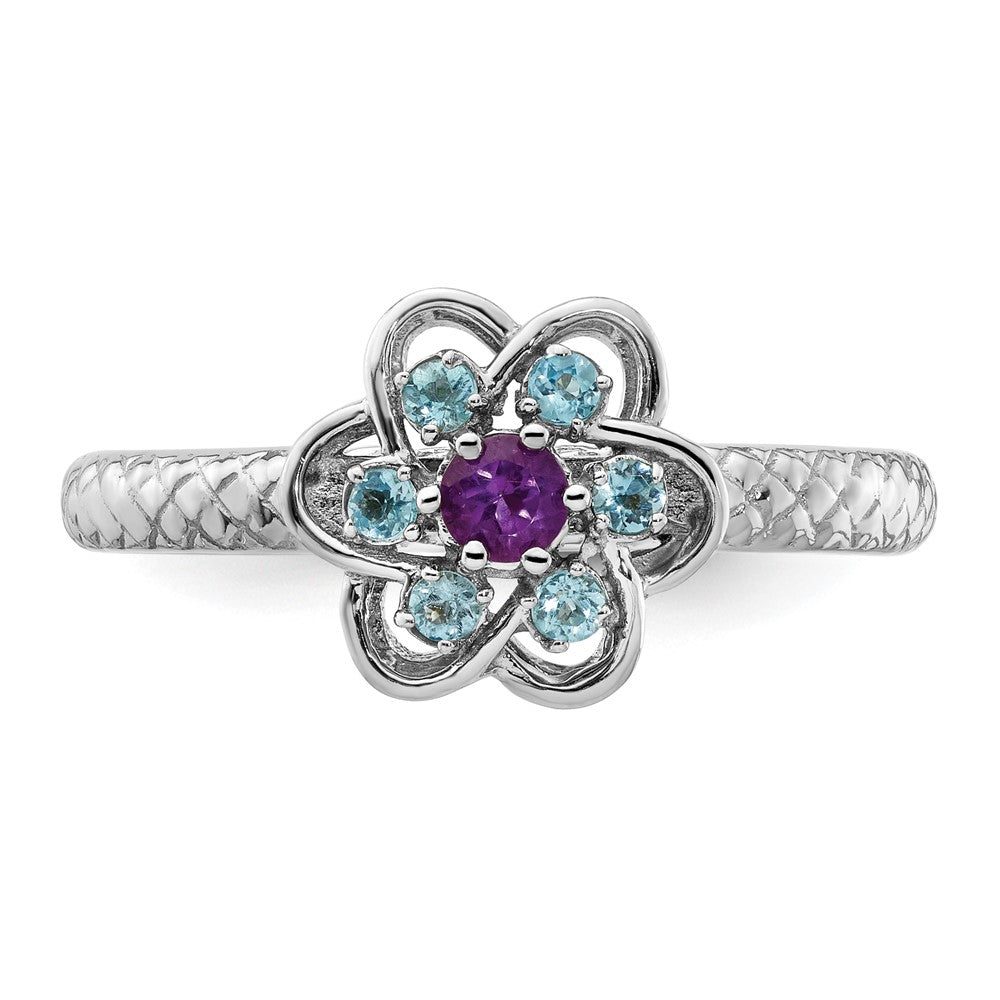 Sterling Silver Stackable Expressions Amethyst & Blue Topaz Stackable Ring