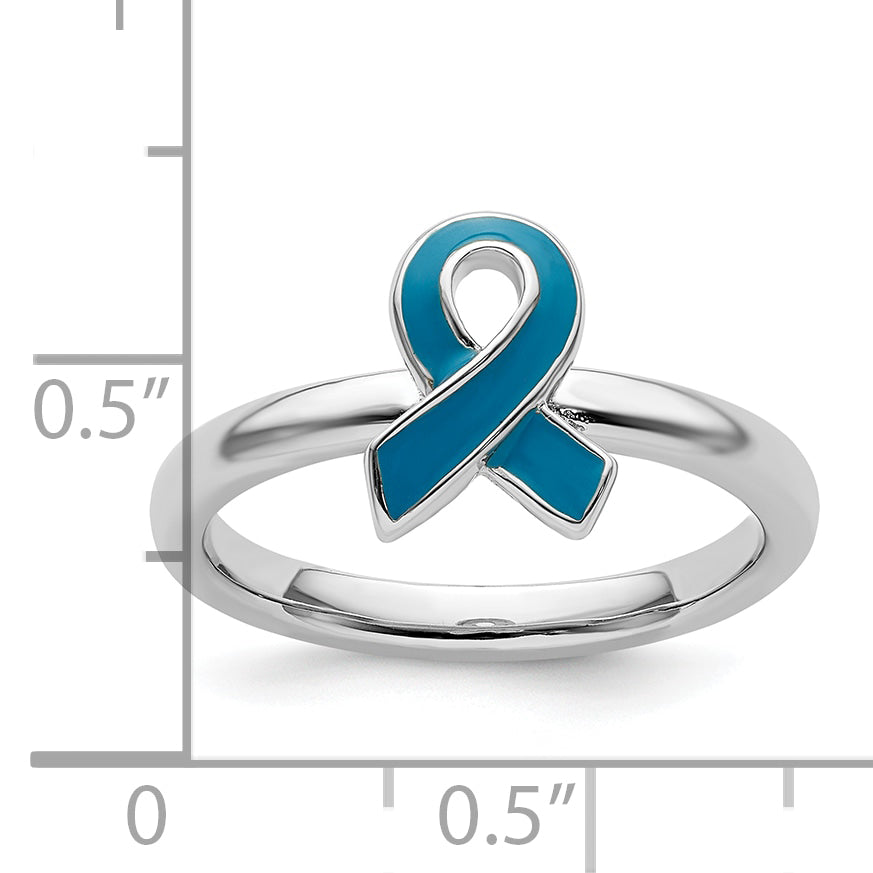 Sterling Silver Stackable Expressions Blue Enameled Awareness Ribbon Ring Size 8