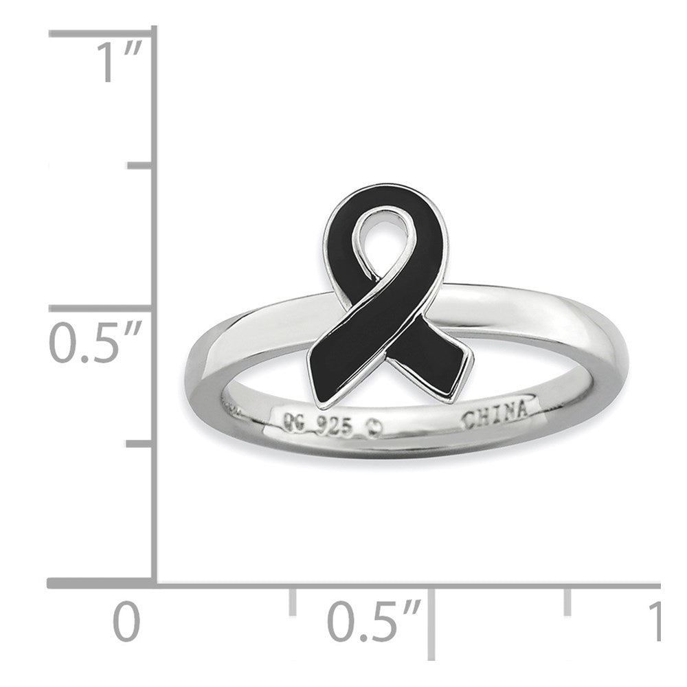 Sterling Silver Stackable Expressions Black Enameled Awareness Ribbon Ring