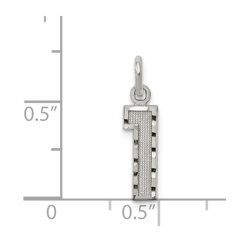 Sterling Silver Rhodium-plated Diamond-cut #1 Charm