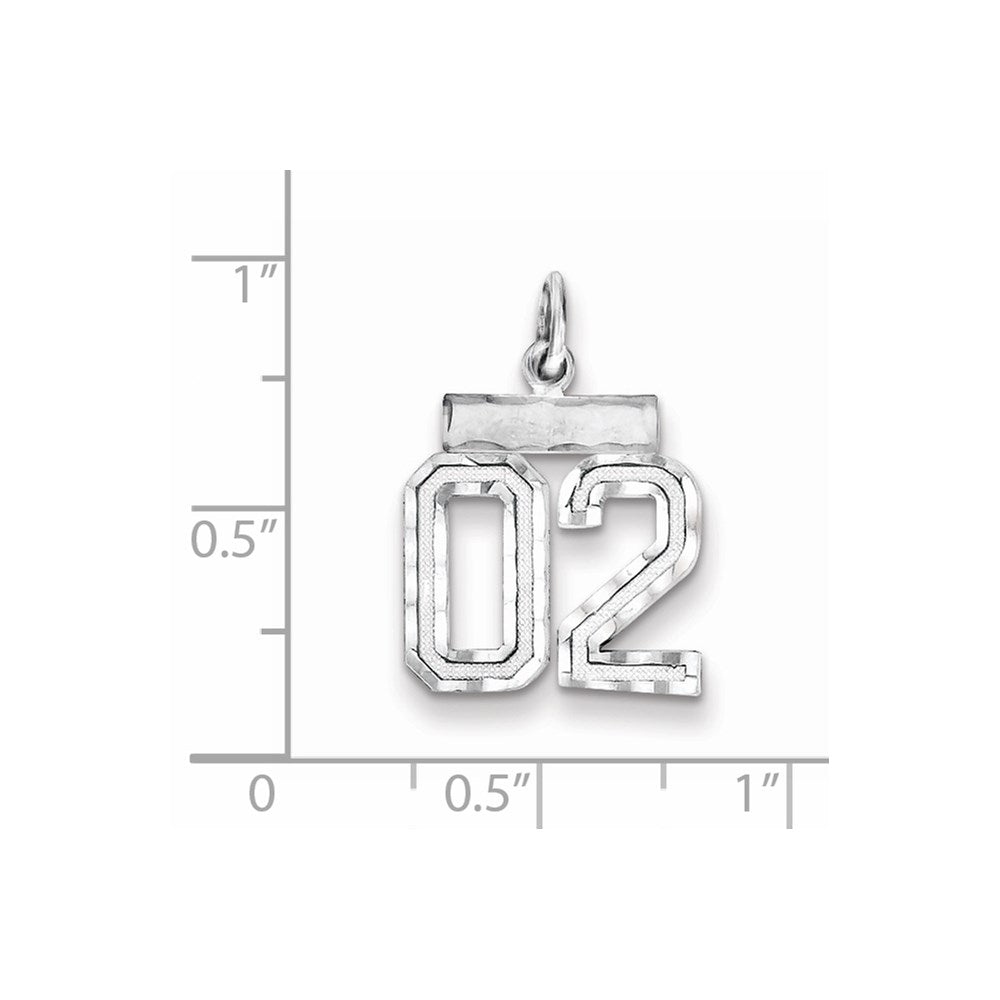 Sterling Silver Rhodium-plated Small Diamond-cut #02 Charm