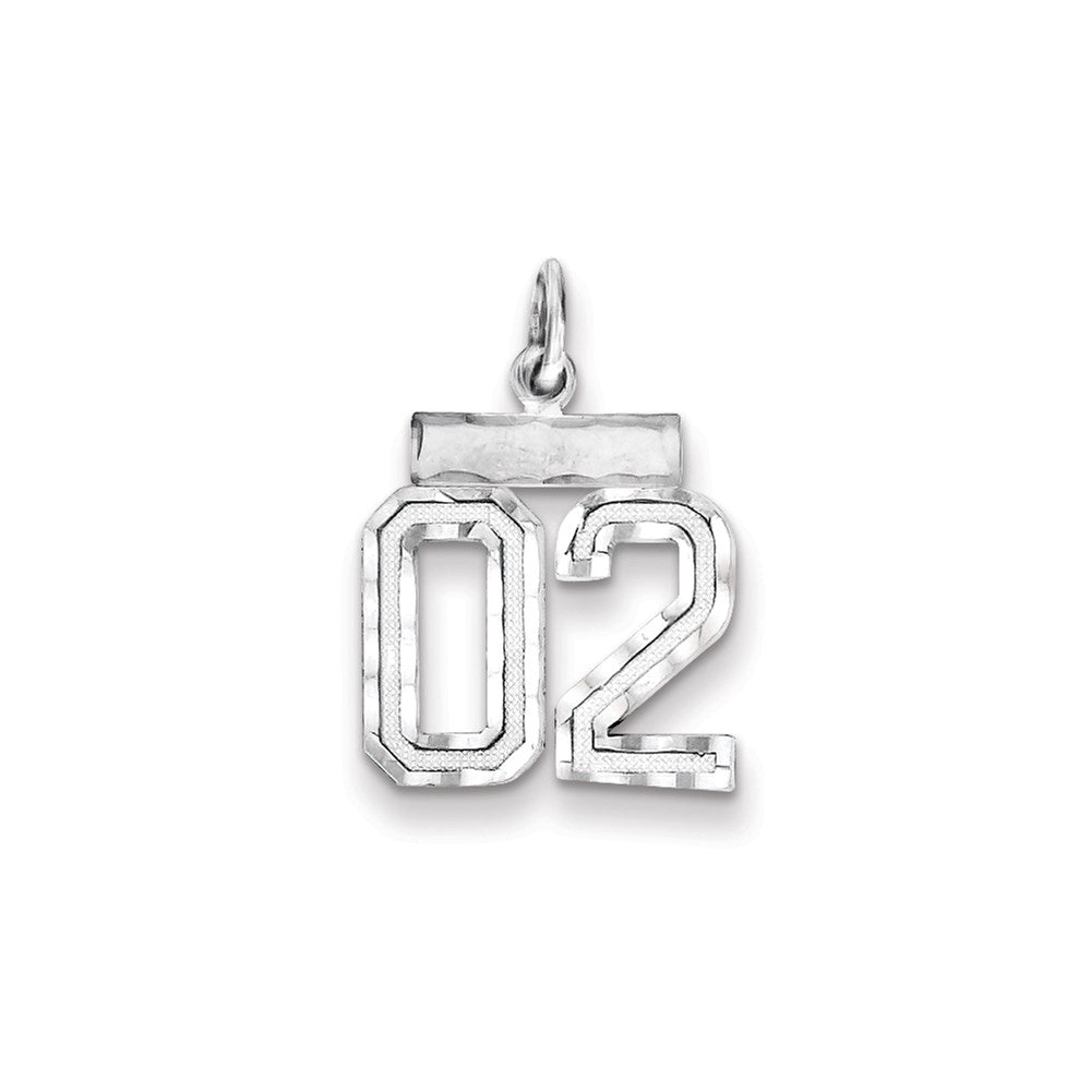 Sterling Silver Rhodium-plated Small Diamond-cut #02 Charm