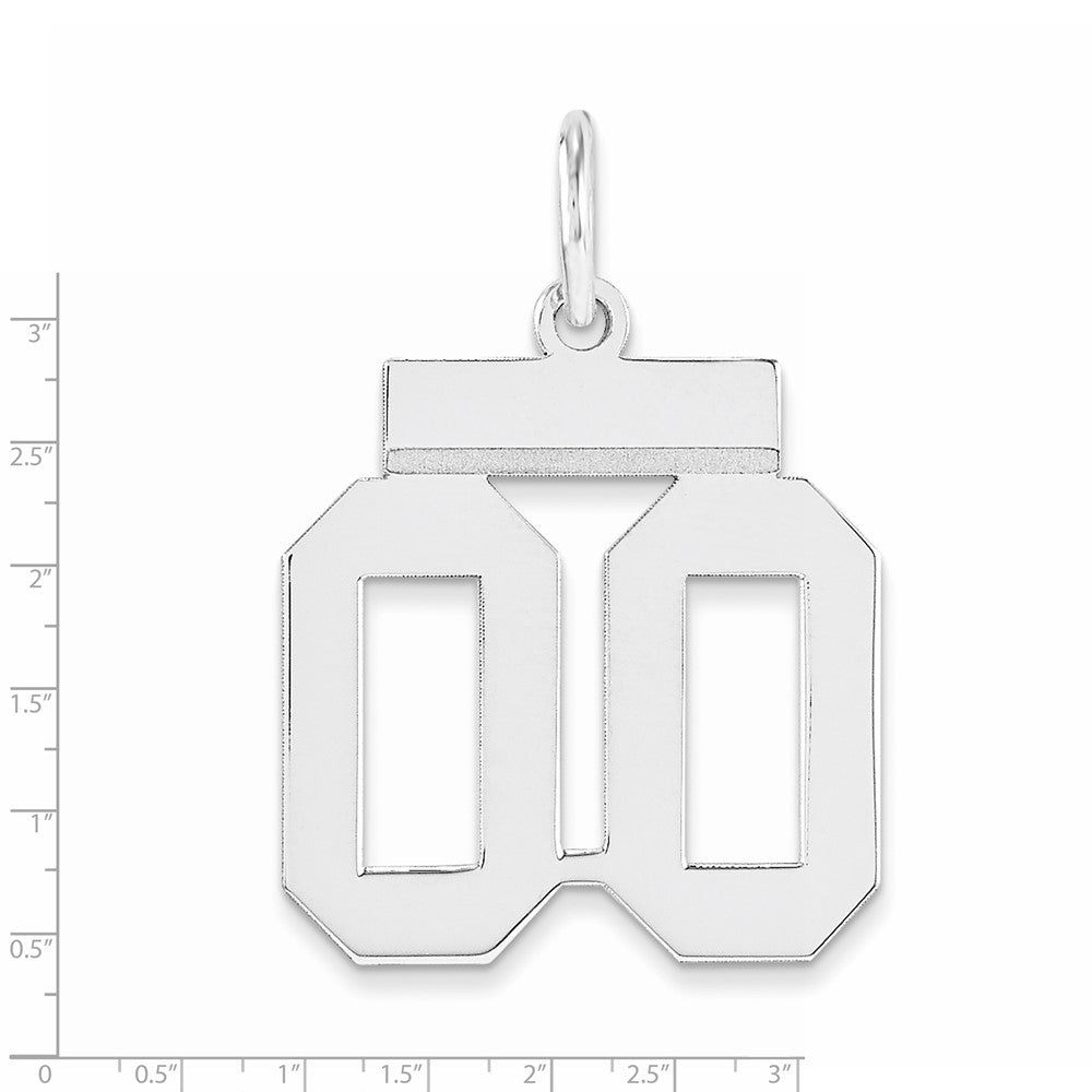 Sterling Silver Rhodium-plated Small Polished Number Double 00 with Top