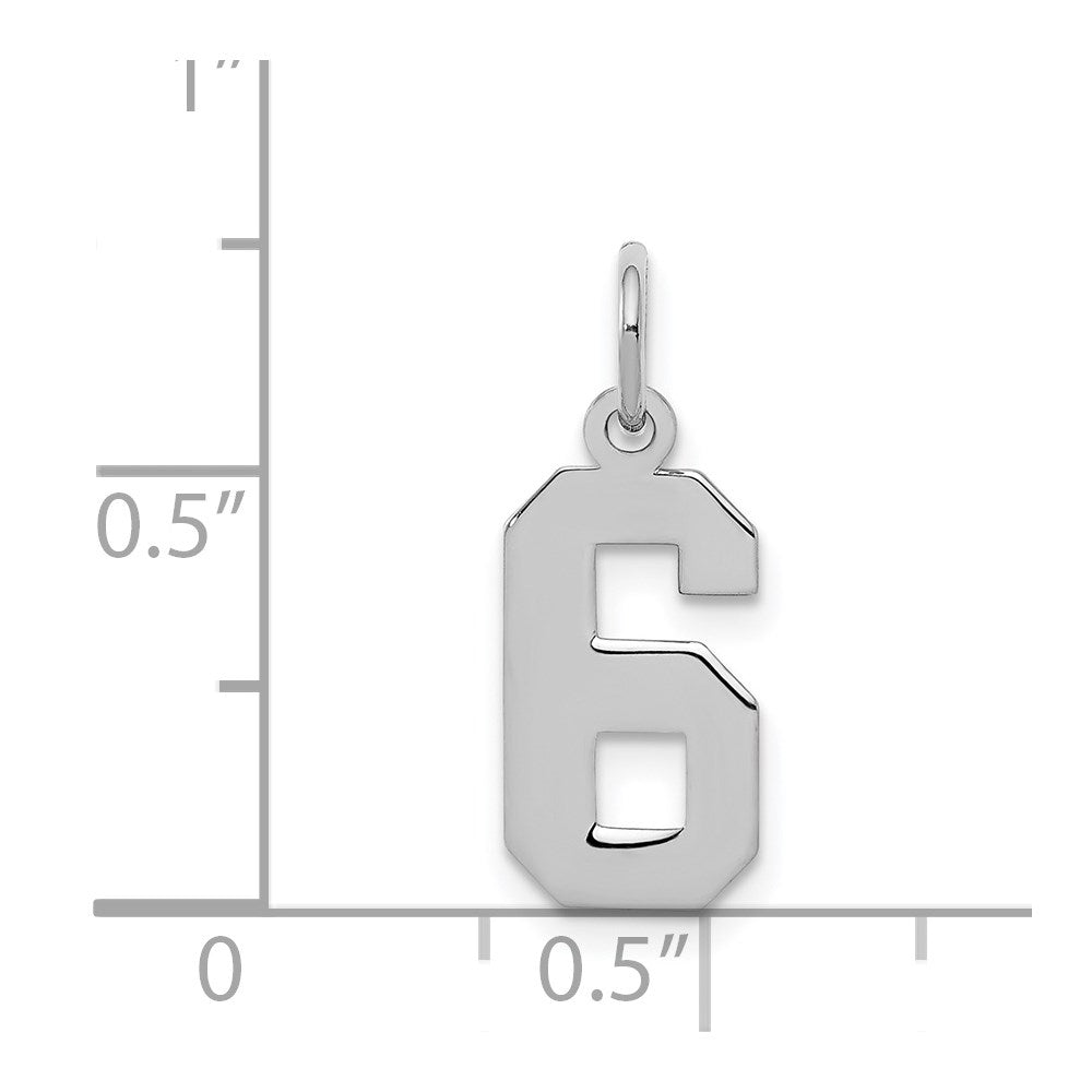 Sterling Silver/Rhodium-plated Polished Number 6 Charm