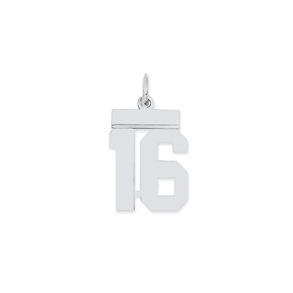 Sterling Silver/Rhodium-plated Polished Number 16 Charm