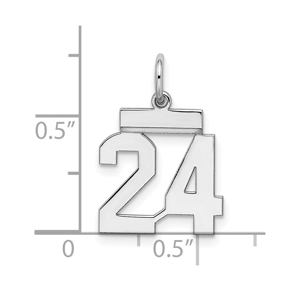 Sterling Silver/Rhodium-plated Polished Number 24 Charm