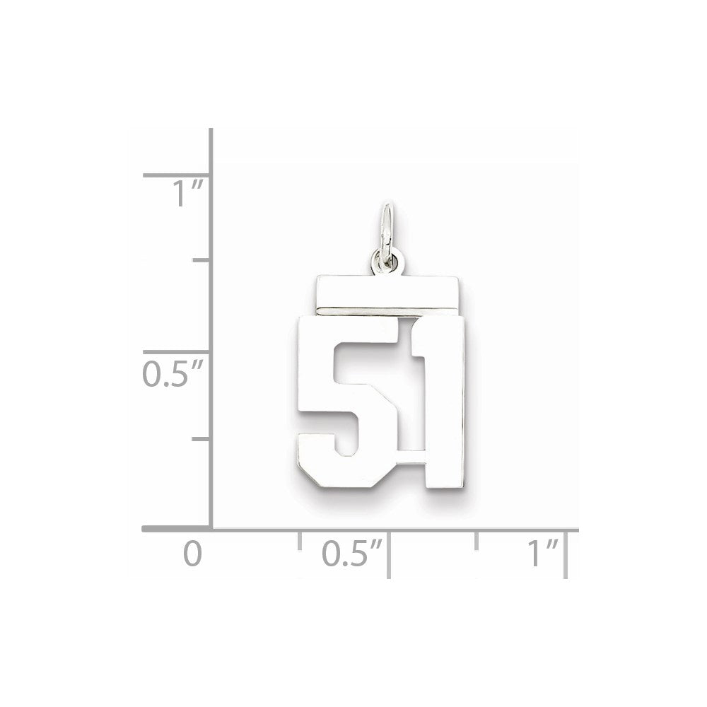 Sterling Silver/Rhodium-plated Polished Number 51 Charm