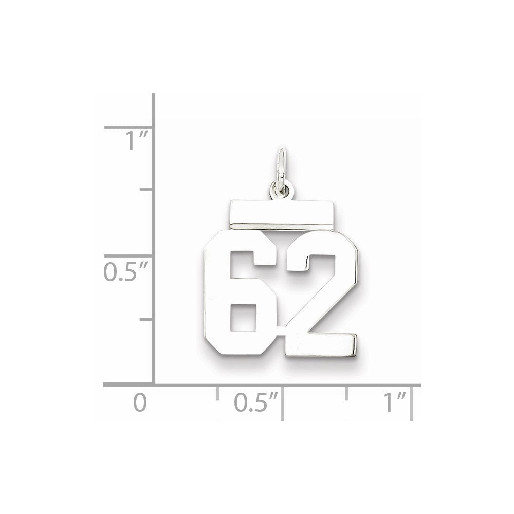 Sterling Silver/Rhodium-plated Polished Number 62 Charm