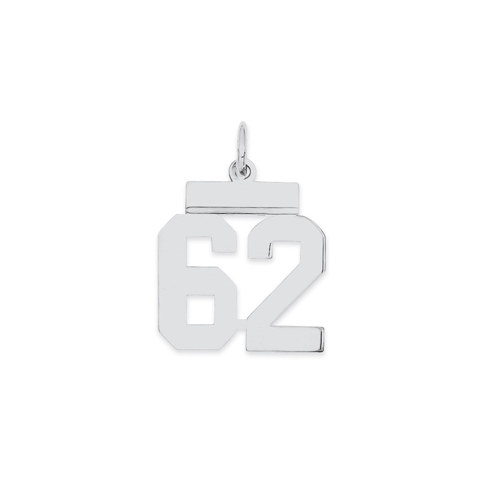 Sterling Silver/Rhodium-plated Polished Number 62 Charm