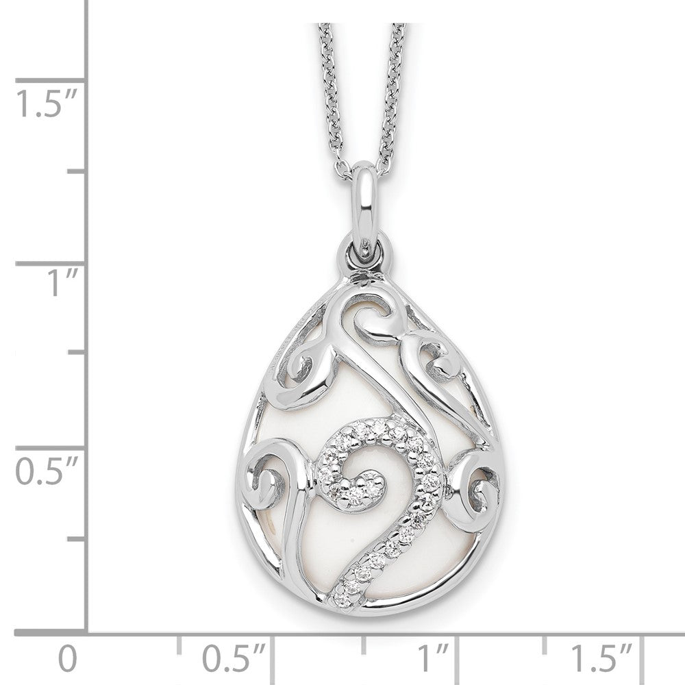 Sentimental Expressions Sterling Silver Rhodium-plated White Agate CZ Dew of Heaven 18in Necklace