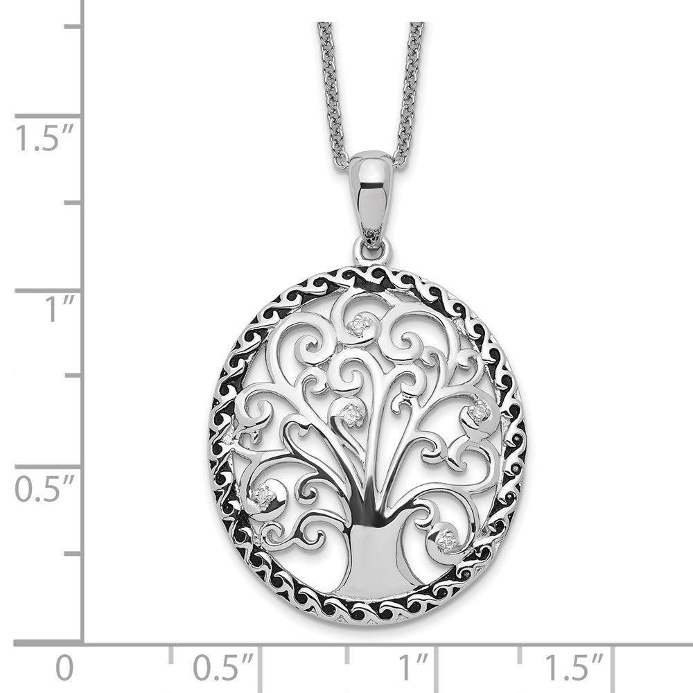 Sentimental Expressions Sterling Silver Rhodium-plated CZ Antiqued Tree of Life 18in Necklace