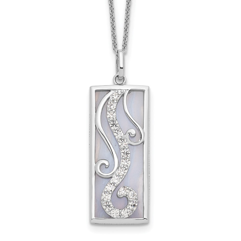 Sentimental Expressions Sterling Silver Rhodium-plated Blue Lace Agate CZ Living Water 18in Necklace