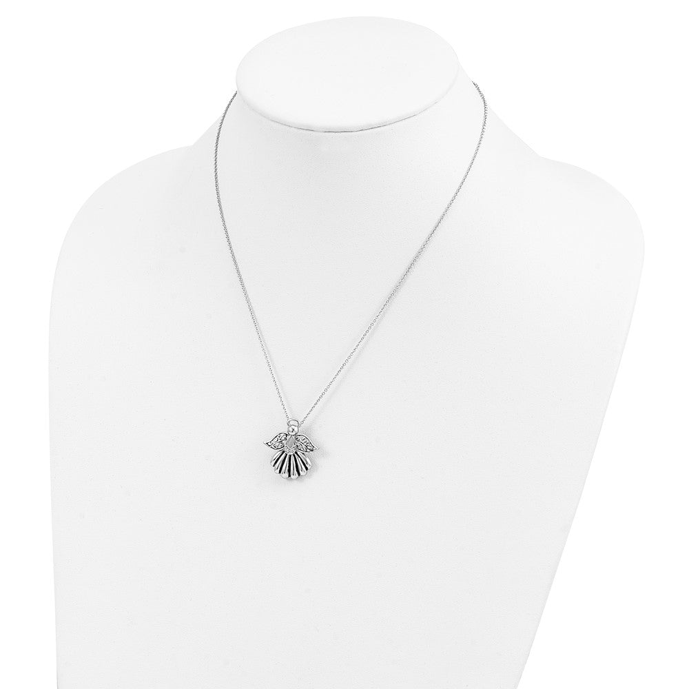 Sentimental Expressions Sterling Silver Rhodium-plated CZ Antiqued Angel of Remembrance 18in Necklace