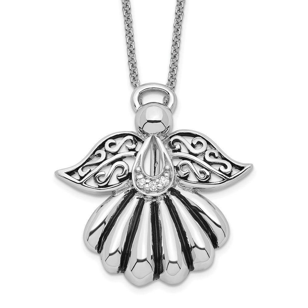 Sentimental Expressions Sterling Silver Rhodium-plated CZ Antiqued Angel of Remembrance 18in Necklace