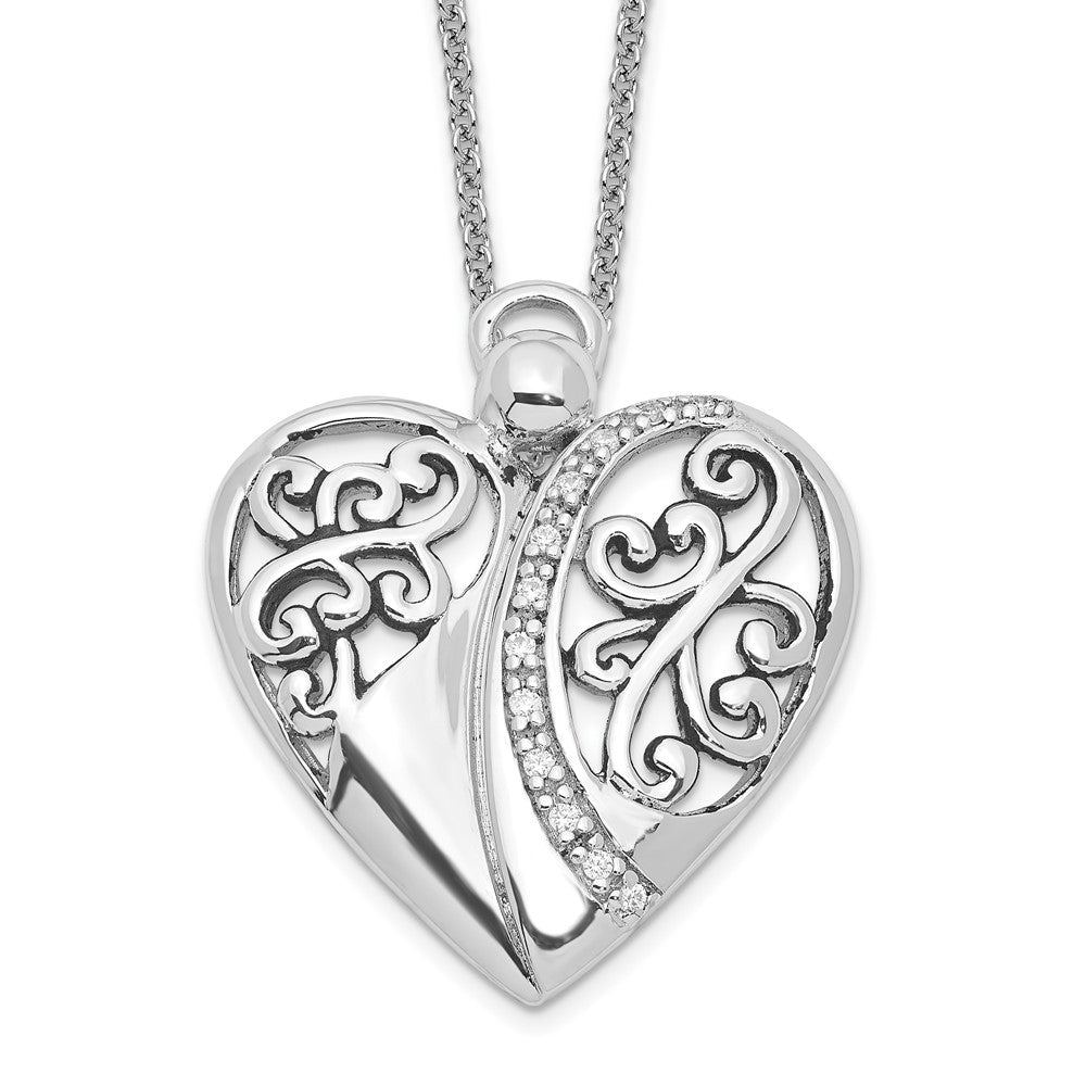 Sentimental Expressions Sterling Silver Rhodium-plated CZ Antiqued 18in Angel of Love Necklace