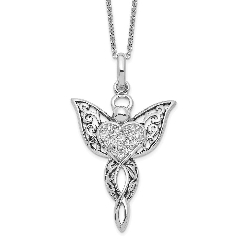 Sentimental Expressions Sterling Silver Rhodium-plated CZ Antiqued Angel of Blessing 18in Necklace