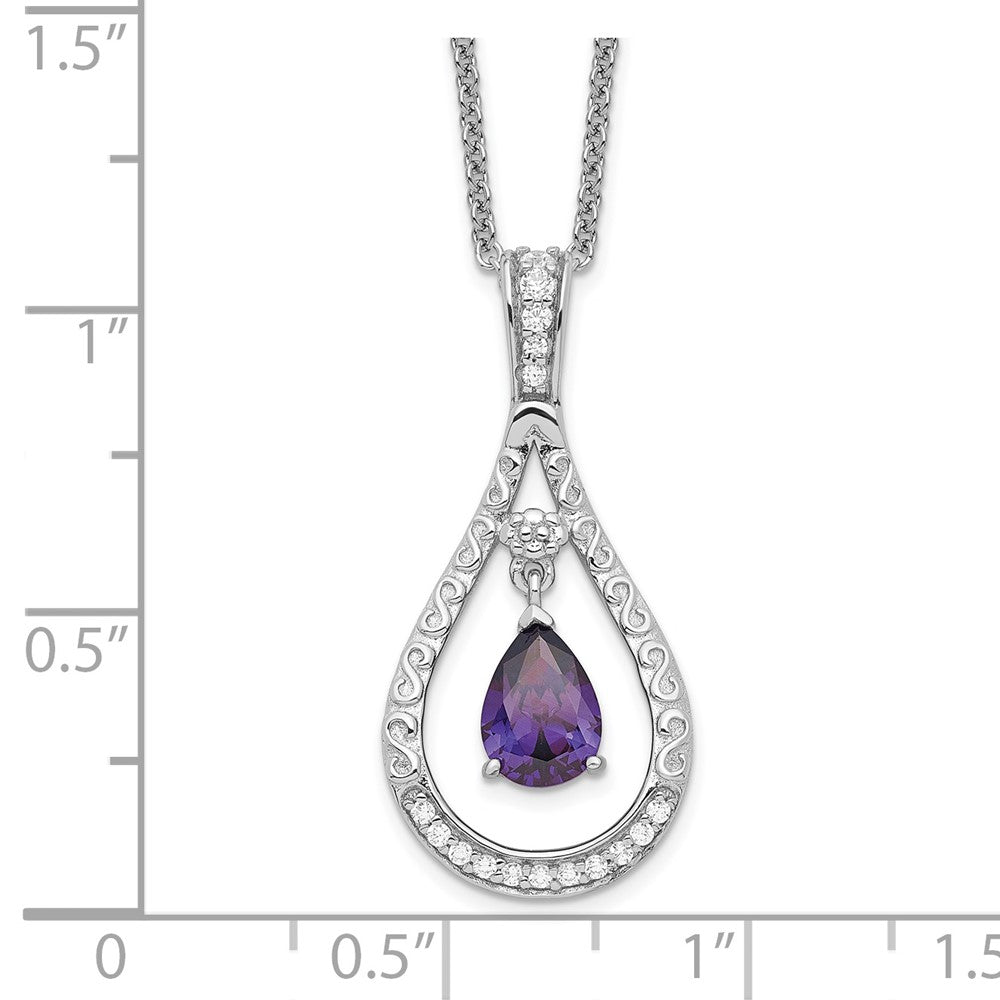 Sentimental Expressions Sterling Silver Rhodium-plated Feb. CZ Stone Never Forget Tear 18 Inch Birthstone Necklace