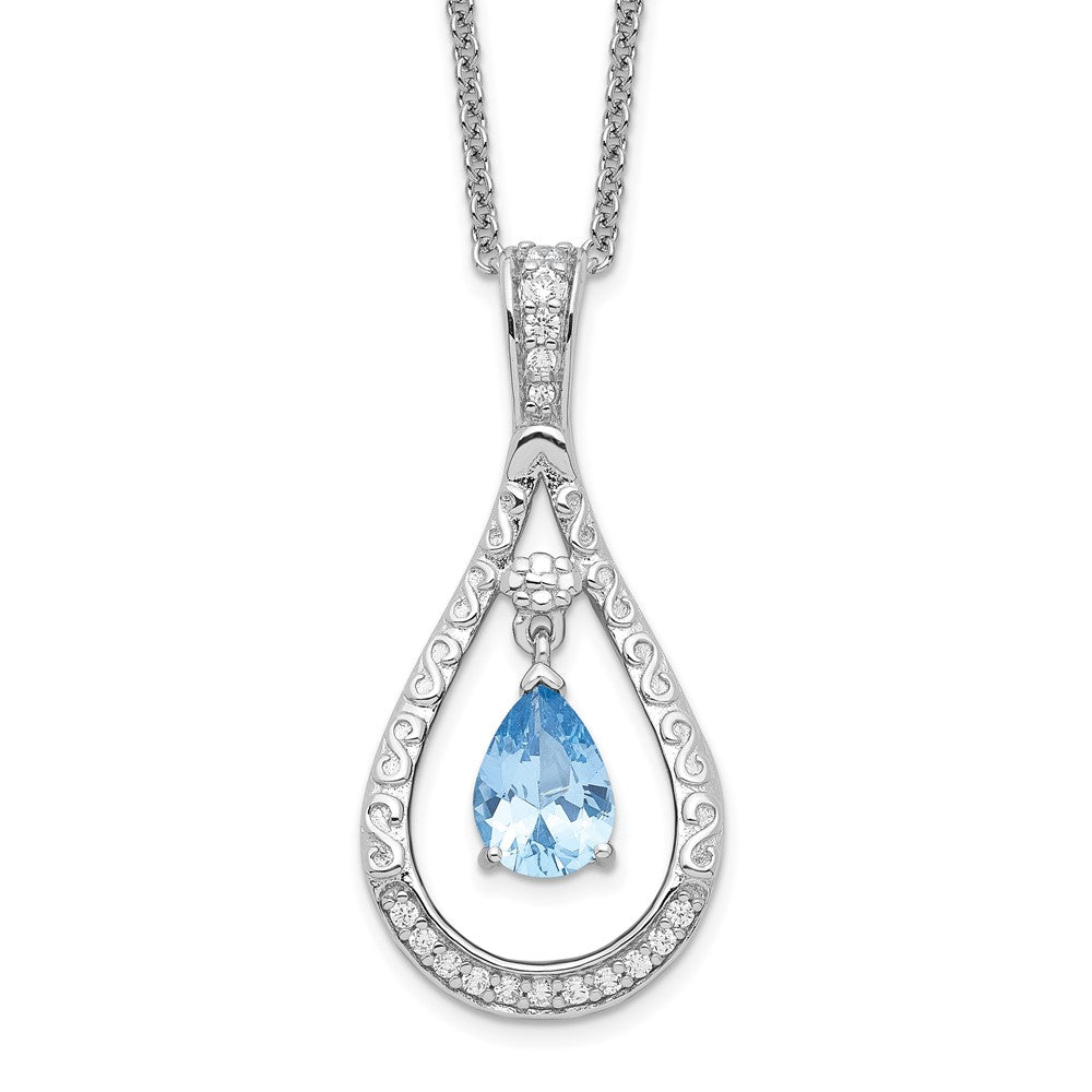 Sentimental Expressions Sterling Silver Rhodium-plated Mar. CZ Stone Never Forget Tear 18in Birthstone Necklace