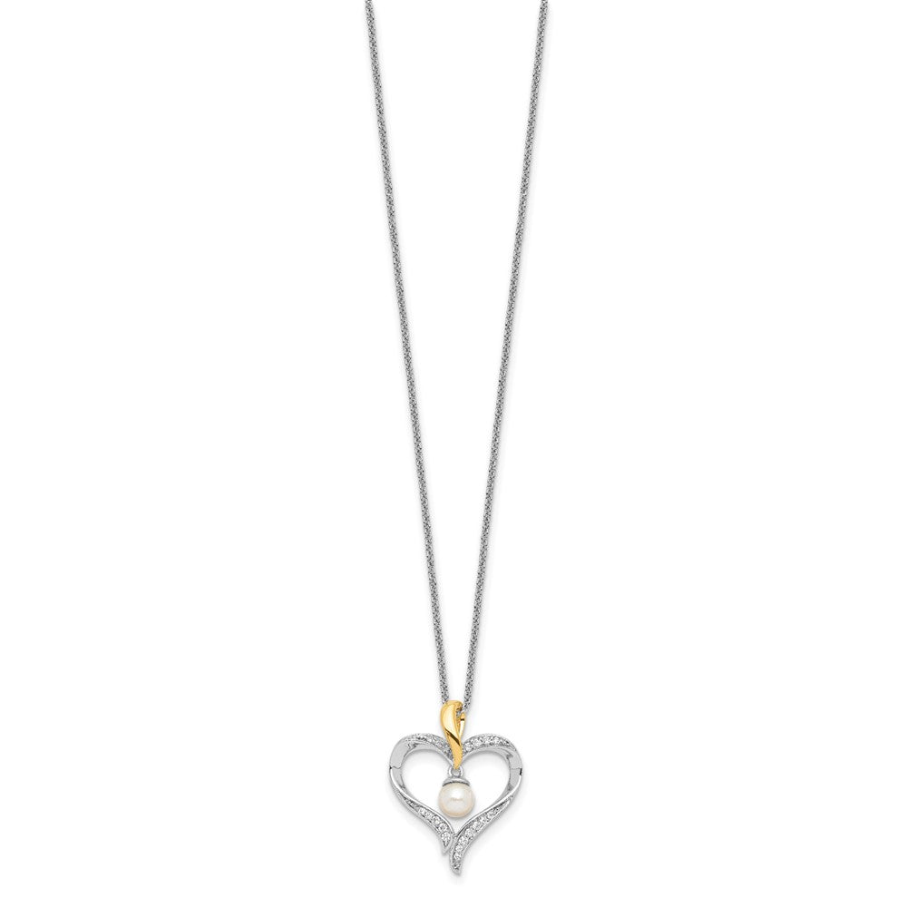 Sentimental Expressions Sterling Silver Gold-plated FW Cultured Pearl Heart and Soul 18in Necklace