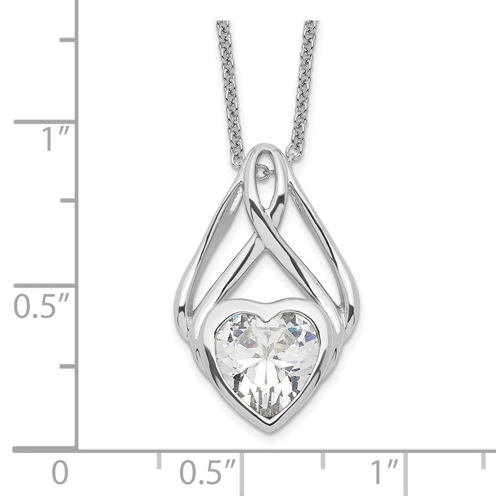 Sentimental Expressions Sterling Silver Rhodium-plated CZ Wrapped Around My Heart 18in Necklace