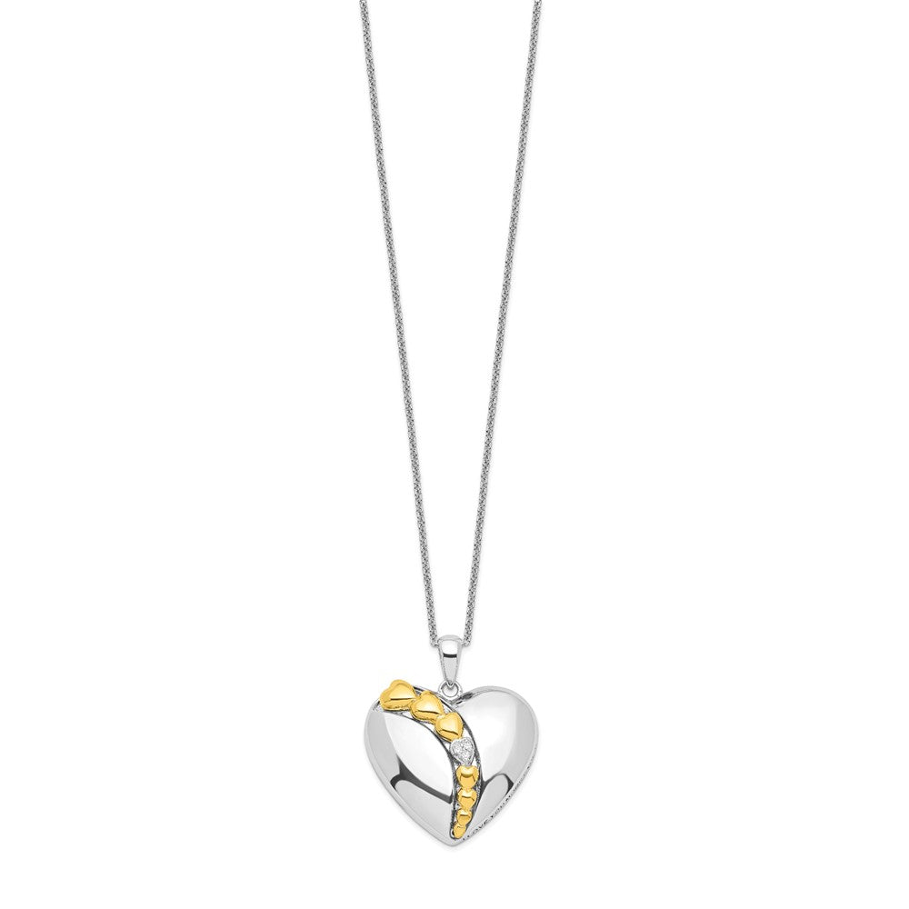 Sentimental Expressions Sterling Silver Rhodium and Gold-plated CZ I Love You More Each Day Heart 18 inch Necklace with Po...