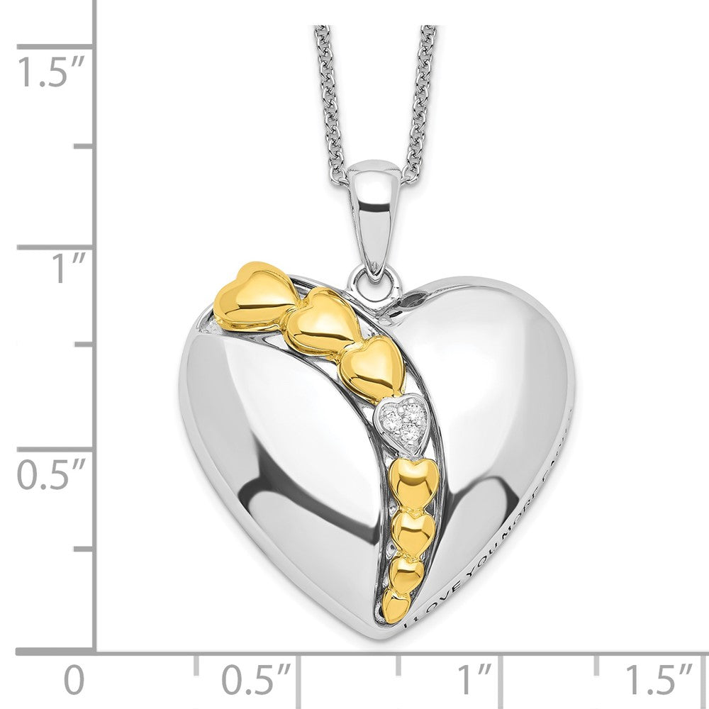 Sentimental Expressions Sterling Silver Rhodium and Gold-plated CZ I Love You More Each Day Heart 18 inch Necklace with Po...