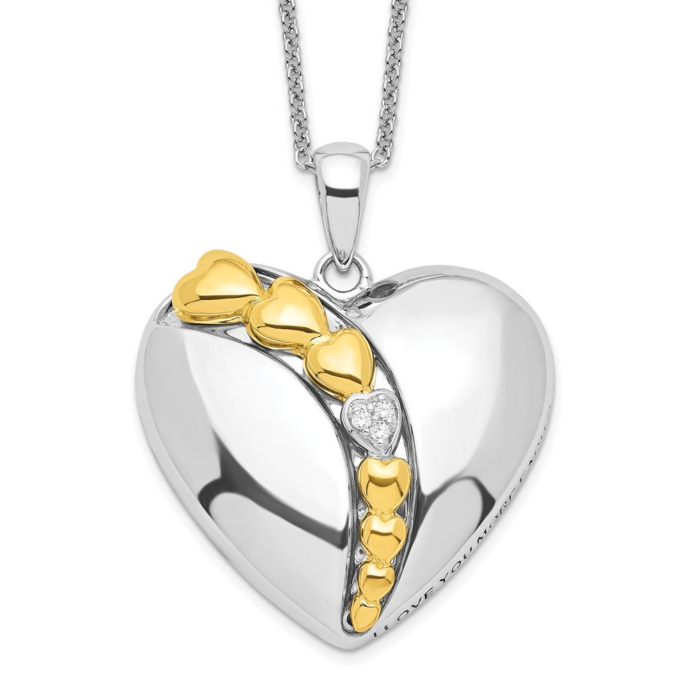 Sentimental Expressions Sterling Silver Rhodium and Gold-plated CZ I Love You More Each Day Heart 18 inch Necklace with Po...