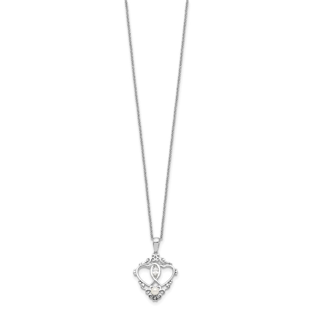 Sentimental Expressions Sterling Silver Rhodium-plated Antiqued Two Hearts, One Love 18in Heart Necklace