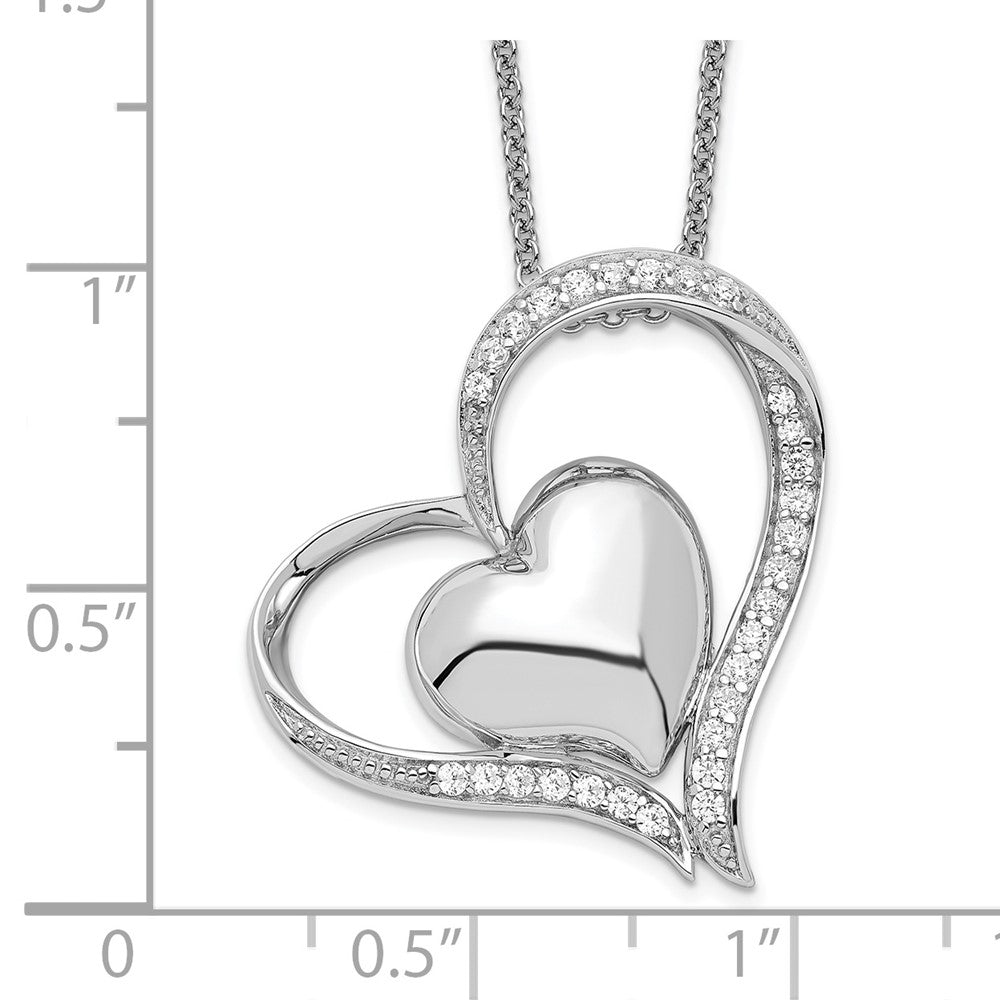 Sentimental Expressions Sterling Silver Rhodium-plated CZ In My Heart Double Hear 18 inch Necklace with Poem Card