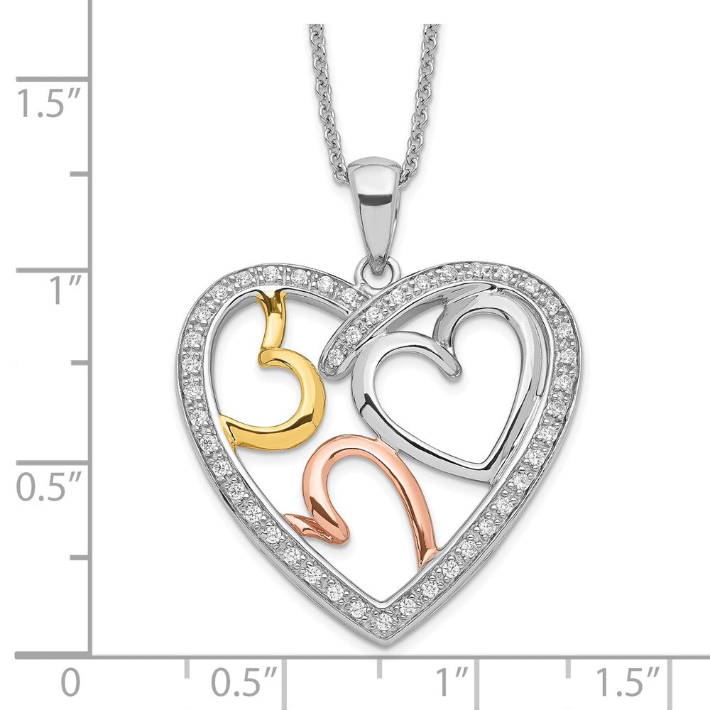 Sentimental Expressions Sterling Silver Rhodium Rose and Gold-plated CZ The Bond of Love Heart 18 inch Necklace with Poem ...