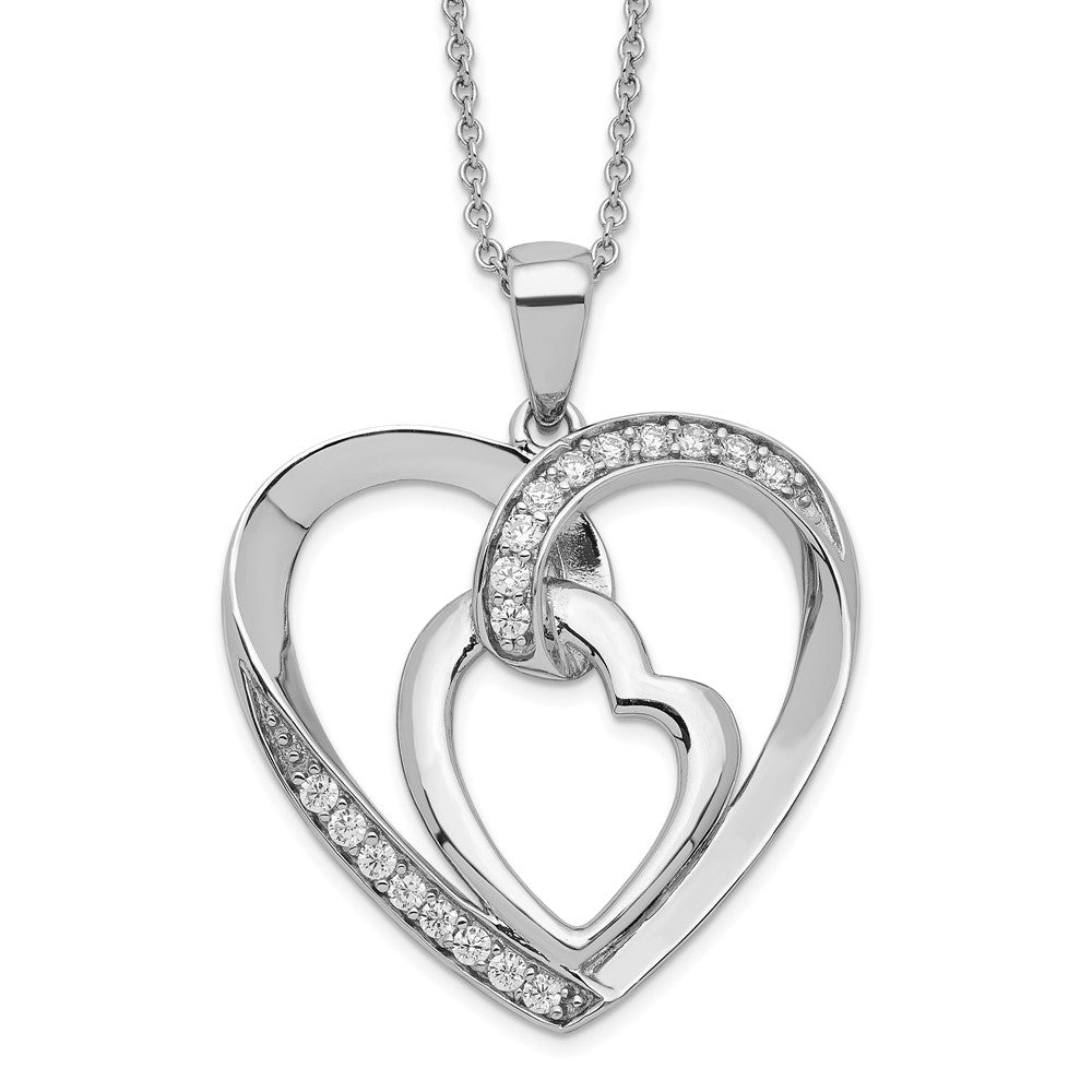 Sentimental Expressions Sterling Silver Rhodium-plated Innerconnected CZ My Heart To Yours 18 inch Necklace with Poem Card