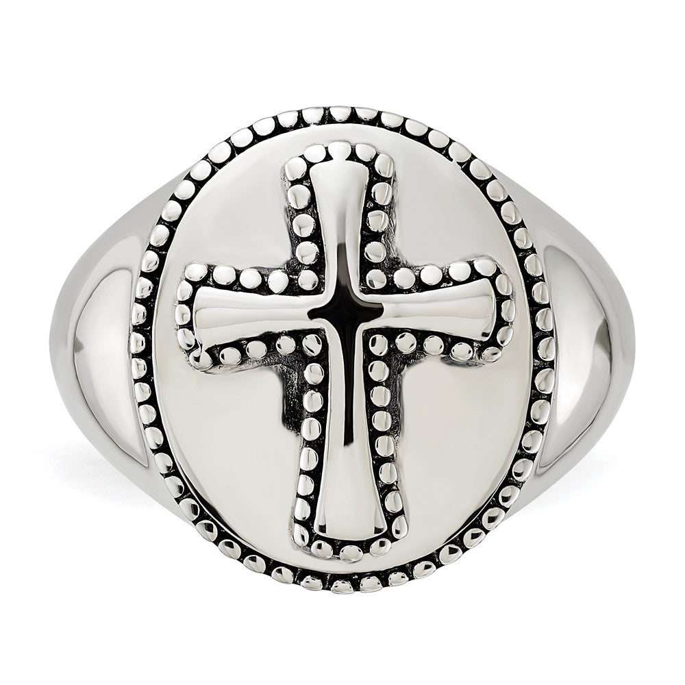 Sentimental Expressions Sterling Silver Polished & Antiqued Boldness Cross Ring