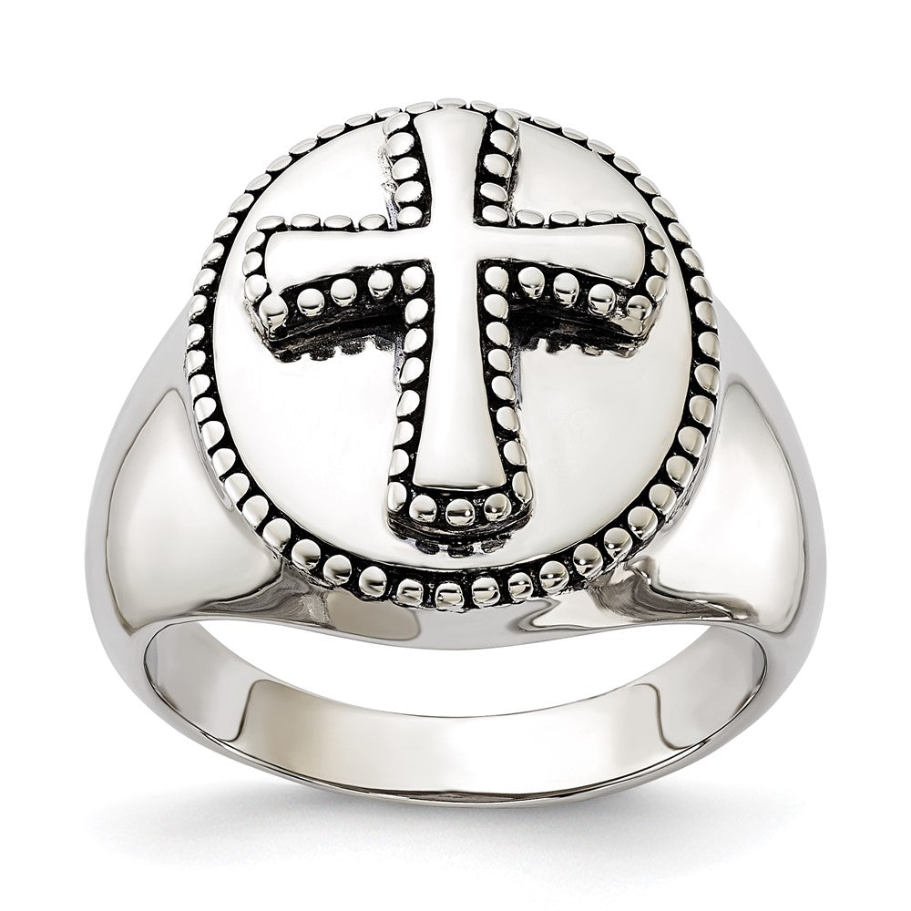 Sentimental Expressions Sterling Silver Polished & Antiqued Boldness Cross Ring