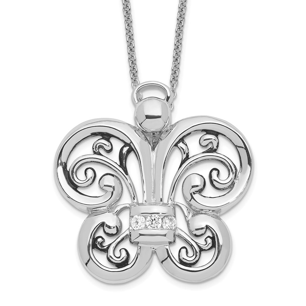 Sentimental Expressions Sterling Silver Rhodium-plated Antiqued CZ Angel of Courage 18in Necklace