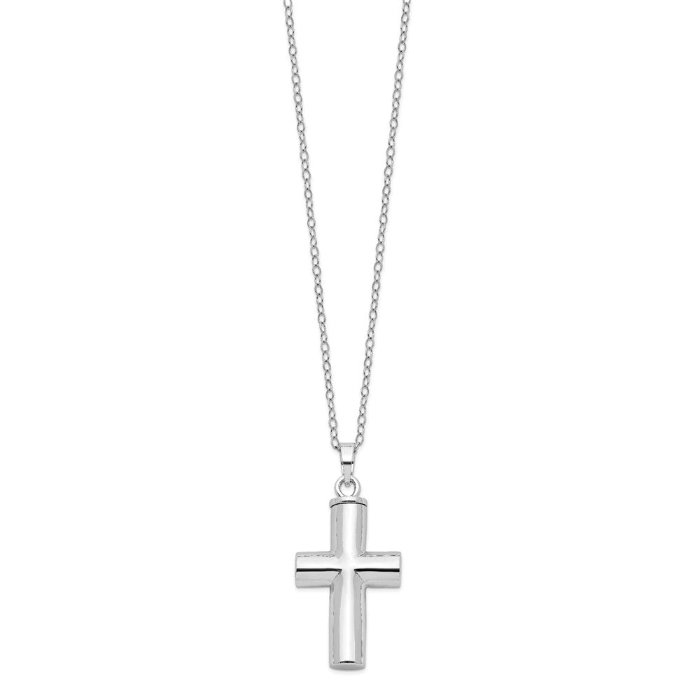 Sentimental Expressions Sterling Silver  Rhodium-plated Antiqued Cross Ash Holder 18 Inch Necklace