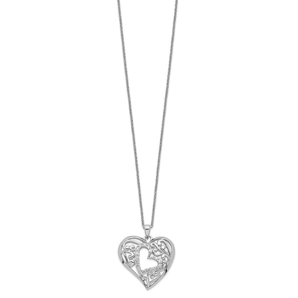 Sentimental Expressions Sterling Silver Rhodium-plated CZ Forever In My Heart 18 inch Necklace with Poem Card