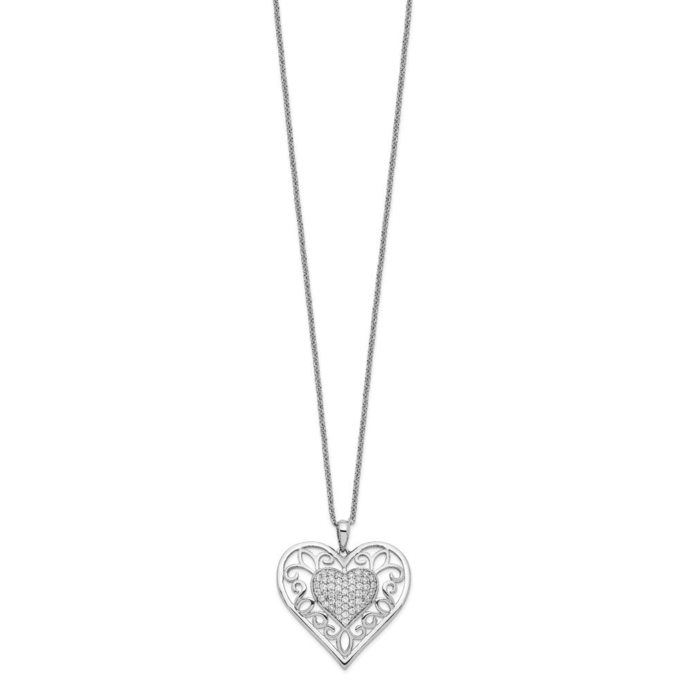 Sentimental Expressions Sterling Silver Rhodium-plated Antiqued CZ To My Daughter 18in Heart Necklace