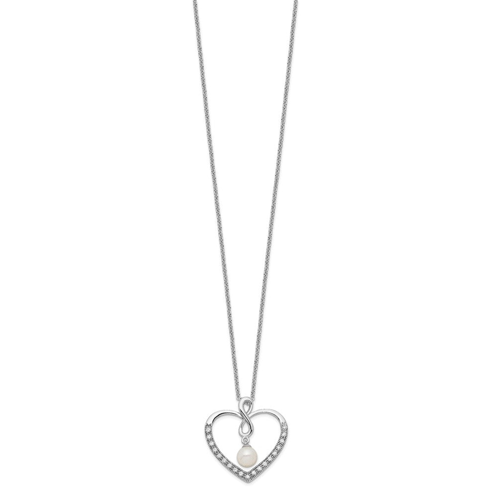 Sentimental Expressions Sterling Silver Rhodium-plated CZ and FW Cultured Pearl My Friend 18in Heart Necklace