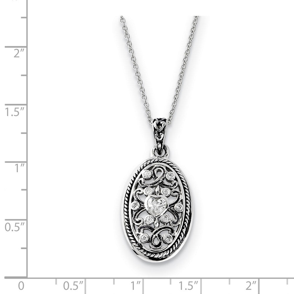 Sterling Silver Antiqued CZ Because Of You 18in Necklace