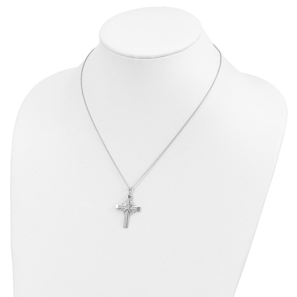 Sentimental Expressions Sterling Silver Rhodium-plated CZ Steadfast Love 18in Cross Necklace