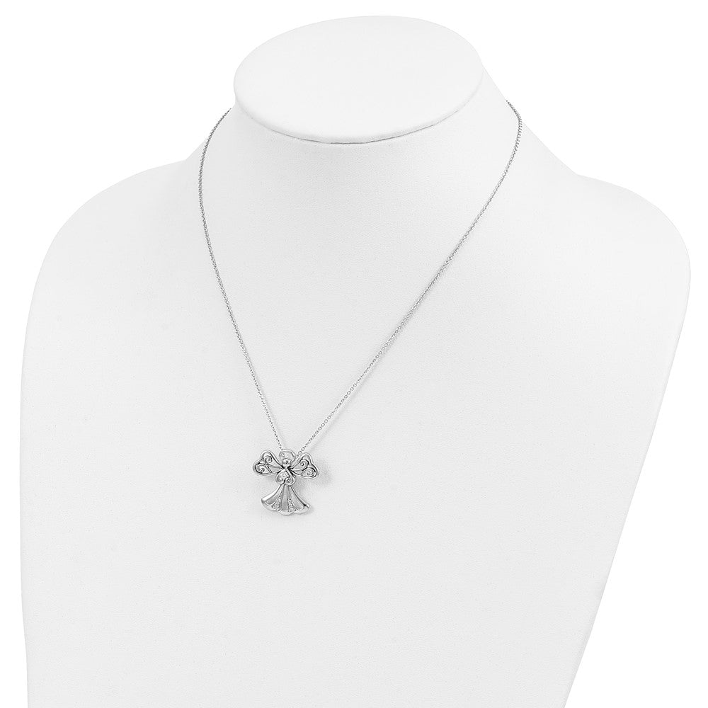 Sentimental Expressions Sterling Silver Rhodium-plated CZ Angel of Kindness 18in Angel Necklace