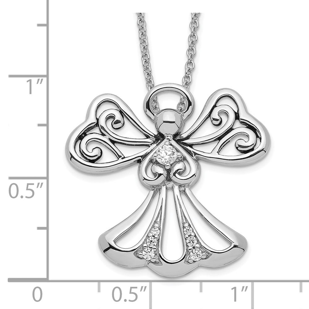 Sentimental Expressions Sterling Silver Rhodium-plated CZ Angel of Kindness 18in Angel Necklace