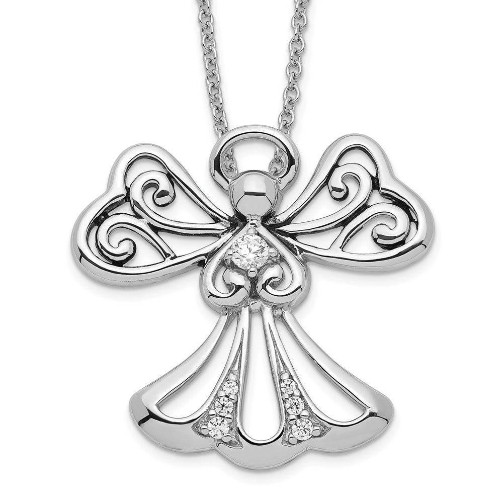 Sentimental Expressions Sterling Silver Rhodium-plated CZ Angel of Kindness 18in Angel Necklace