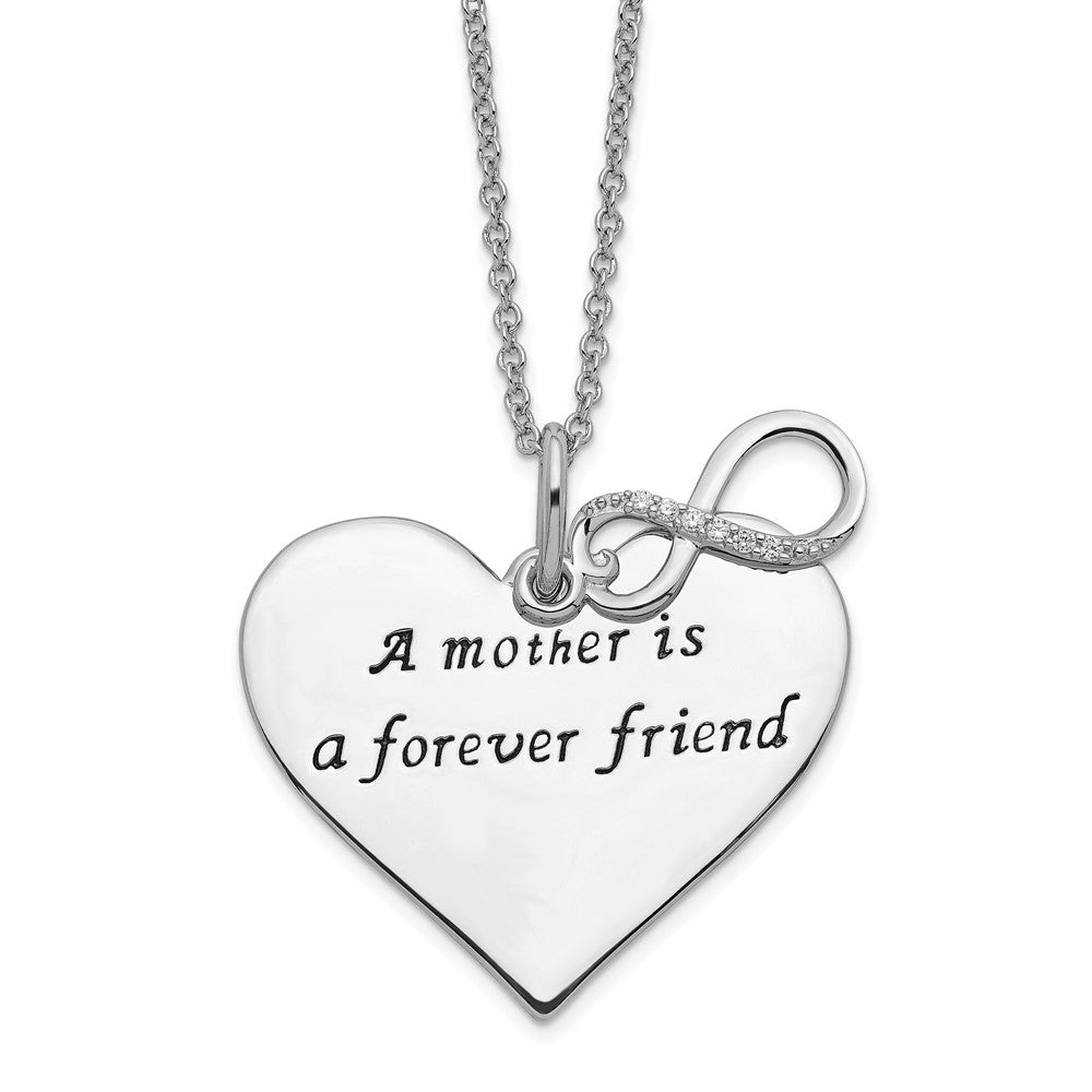 Sentimental Expressions Sterling Silver Rhodium-plated Antiqued CZ A Mother Is A Forever Friend 18in Necklace